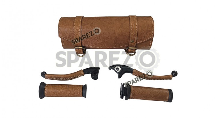 Royal Enfield Meteor and Classic Reborn 350 Big Size Tool Bag lever with Grip Brown - SPAREZO